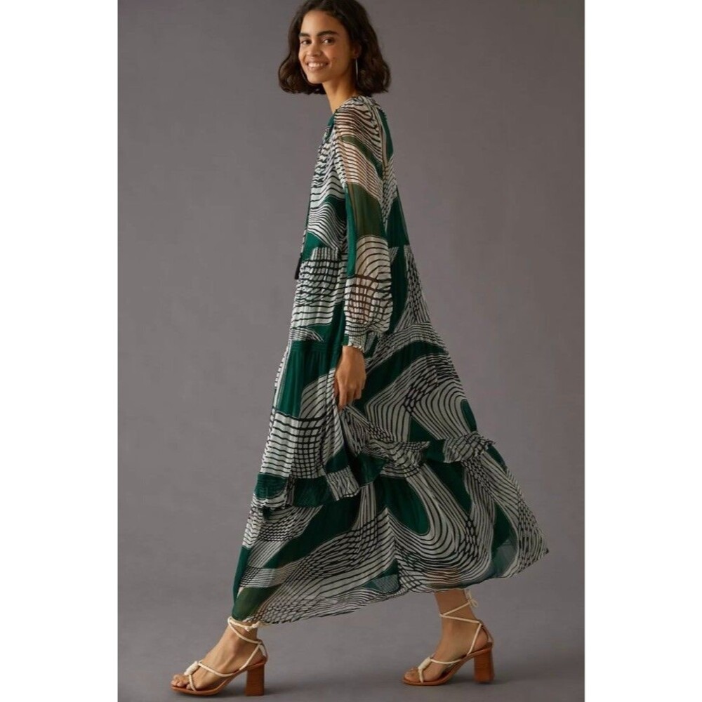 Anthropologie The Marais Chiffon Maxi Dress Abstract Floral No Slip L Large